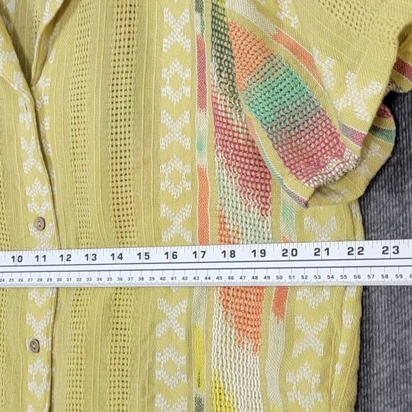 Urban Outfitters Shirt Womens L Yellow Short Sleeve Boxy Button Up Frayed Hem - Picture 6 of 11